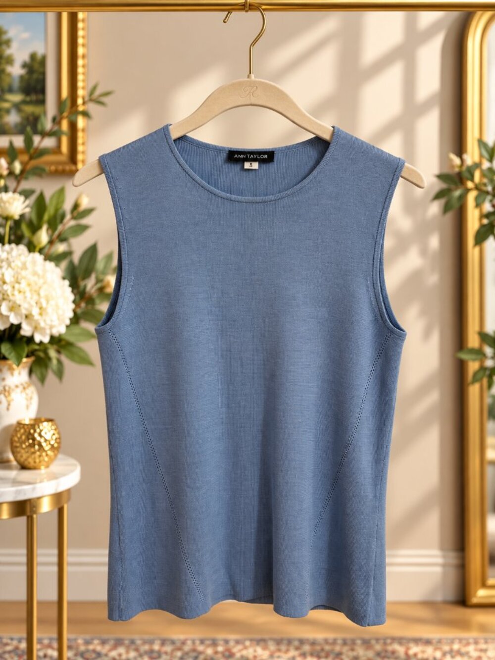 Ann Taylor Dusty Blue Sleeveless Knit Shell Top Estimated Medium